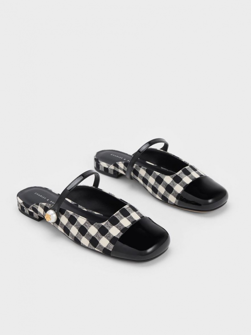 Charles & Keith Pearl Embellished Gingham Flache Mules Mehrfarbig | 183CHBIGV