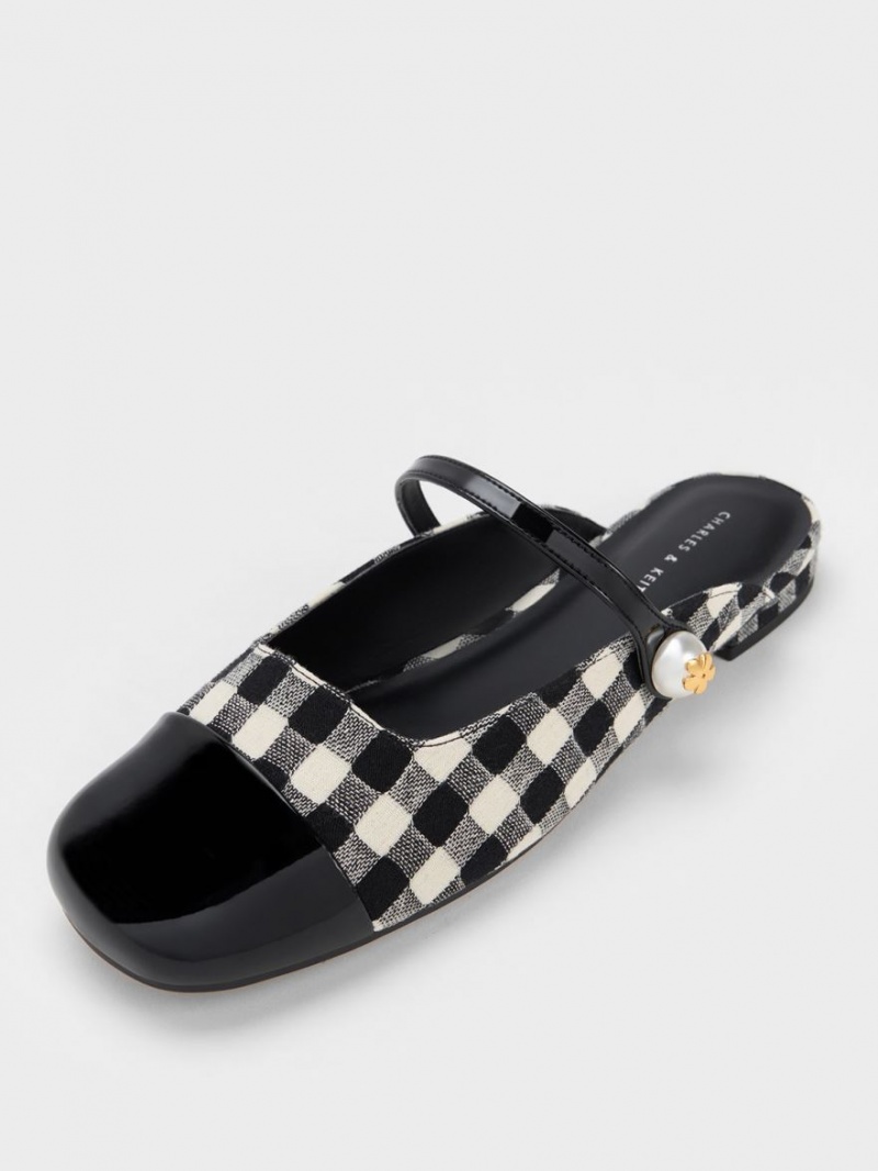 Charles & Keith Pearl Embellished Gingham Flache Mules Mehrfarbig | 183CHBIGV