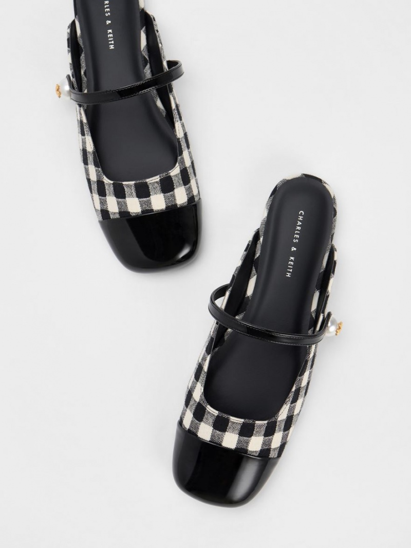 Charles & Keith Pearl Embellished Gingham Flache Mules Mehrfarbig | 183CHBIGV