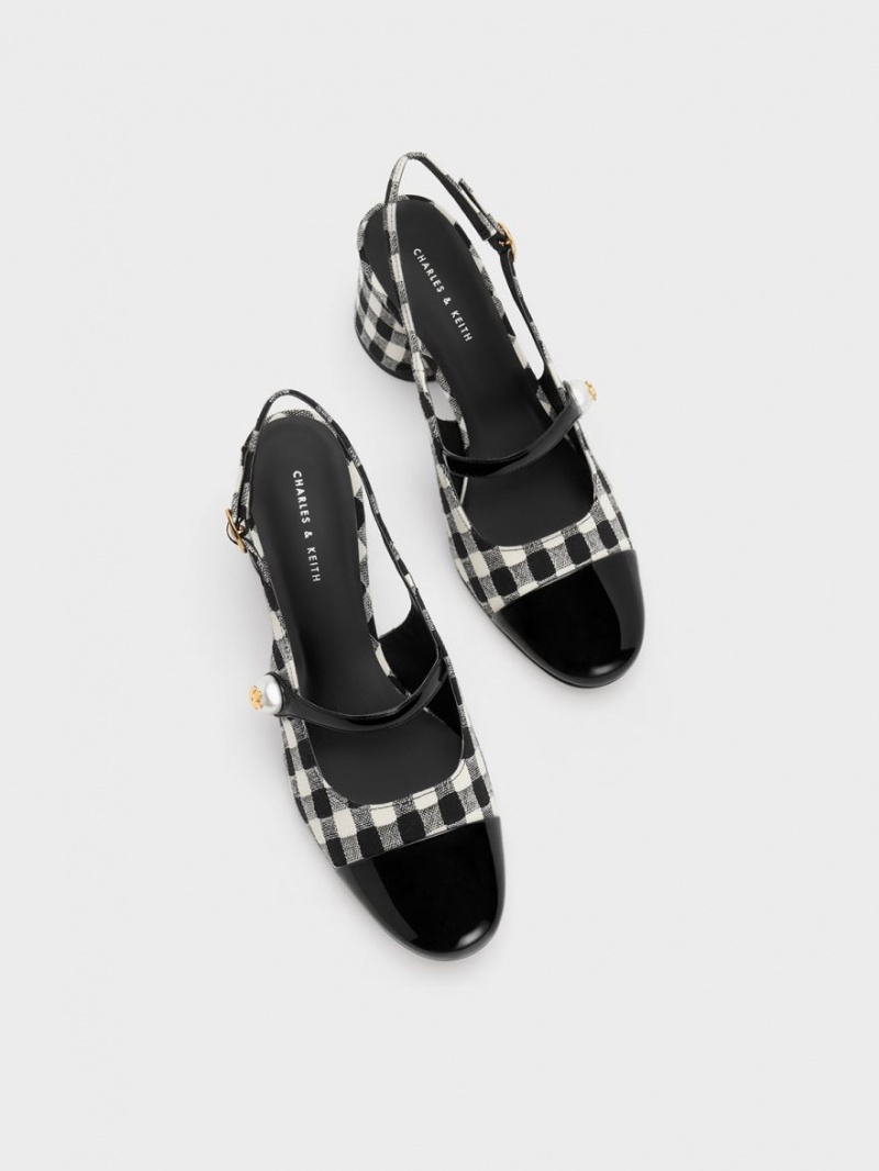 Charles & Keith Pearl Embellished Gingham Slingback Pumps Mehrfarbig | 198CYFMBT