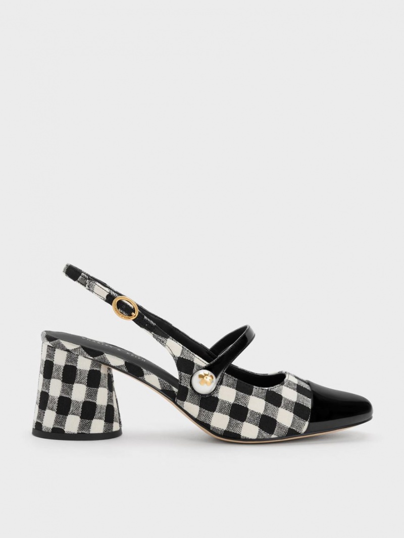 Charles & Keith Pearl Embellished Gingham Slingback Pumps Mehrfarbig | 198CYFMBT