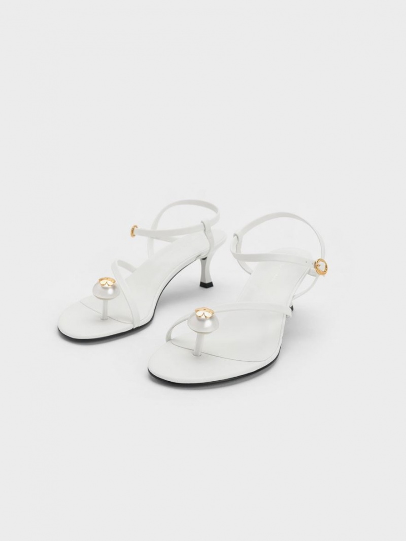 Charles & Keith Pearl Embellished Riemchensandalen Weiß | 362DXVNMF