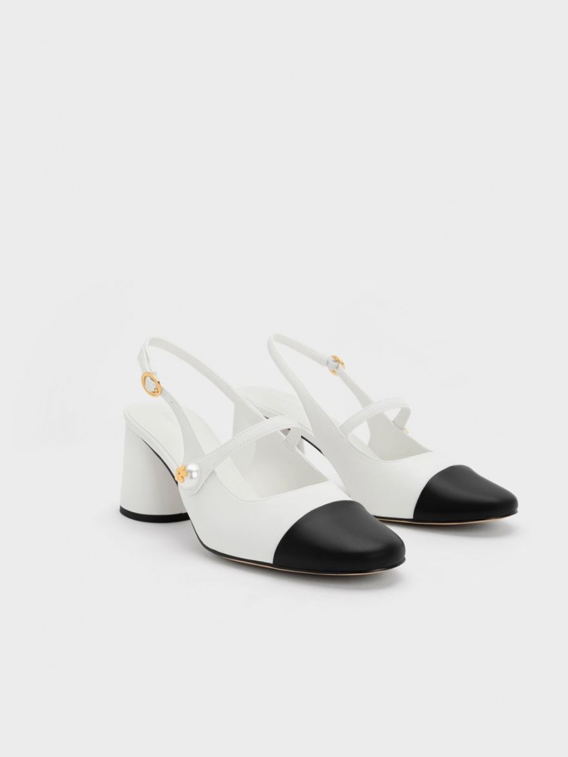 Charles & Keith Pearl Embellished Slingback Pumps Weiß | 690WFHNLS