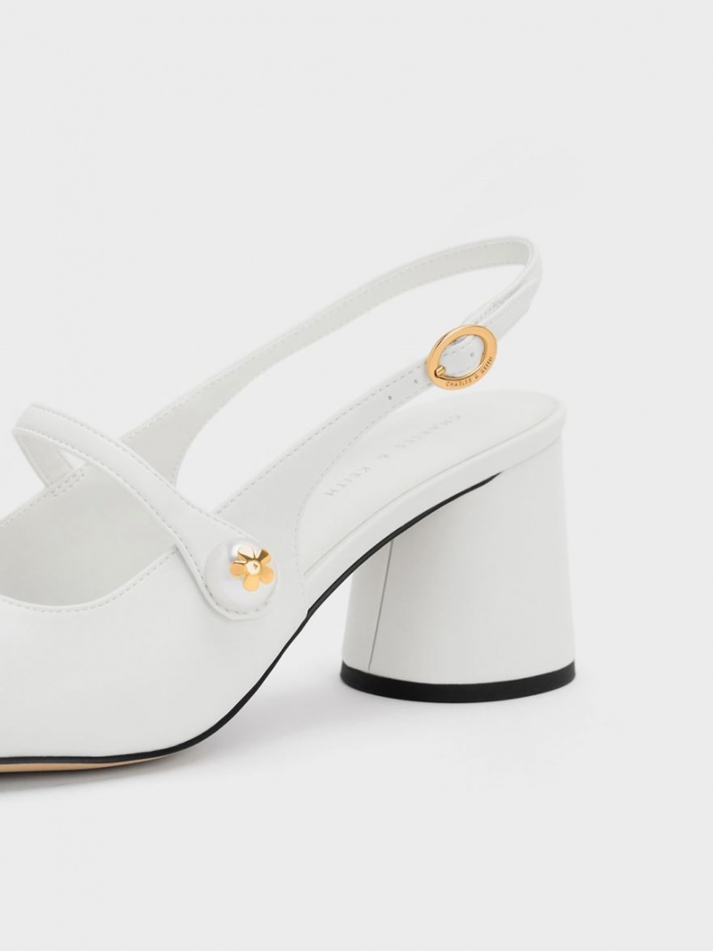 Charles & Keith Pearl Embellished Slingback Pumps Weiß | 690WFHNLS