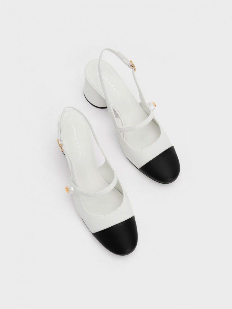 Charles & Keith Pearl Embellished Slingback Pumps Weiß | 690WFHNLS