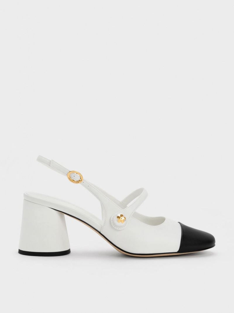 Charles & Keith Pearl Embellished Slingback Pumps Weiß | 690WFHNLS