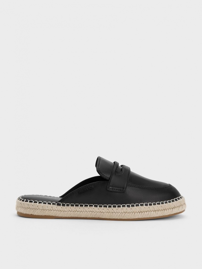 Charles & Keith Penny Backless Espadrilles Halbschuhe Schwarz | 358YZXRHP