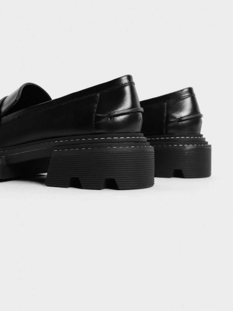 Charles & Keith Perline Chunky Penny Halbschuhe Schwarz | 260TOUABY