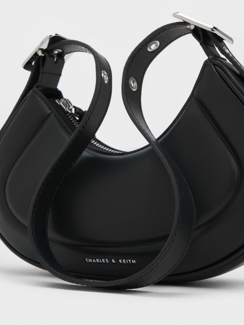 Charles & Keith Petra Curved Schultertaschen Schwarz | 097PQONKV