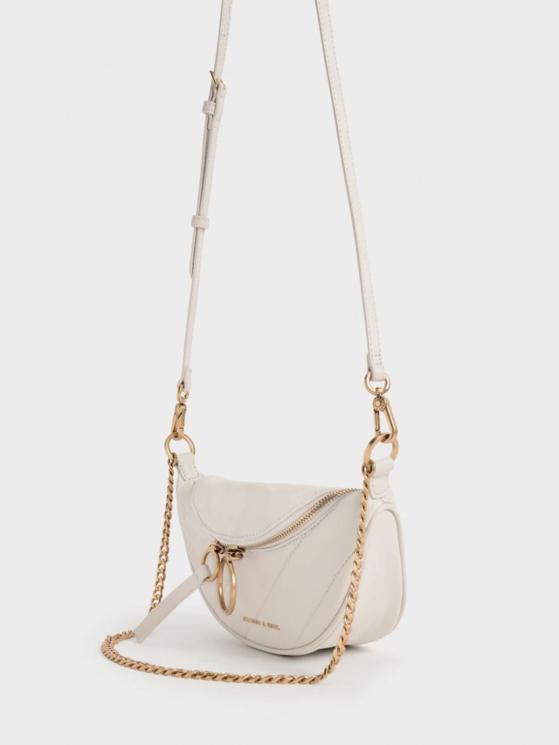 Charles & Keith Philomena Wrinkled-Effect Half-Moon Crossbody Taschen Weiß | 948DTWLPN