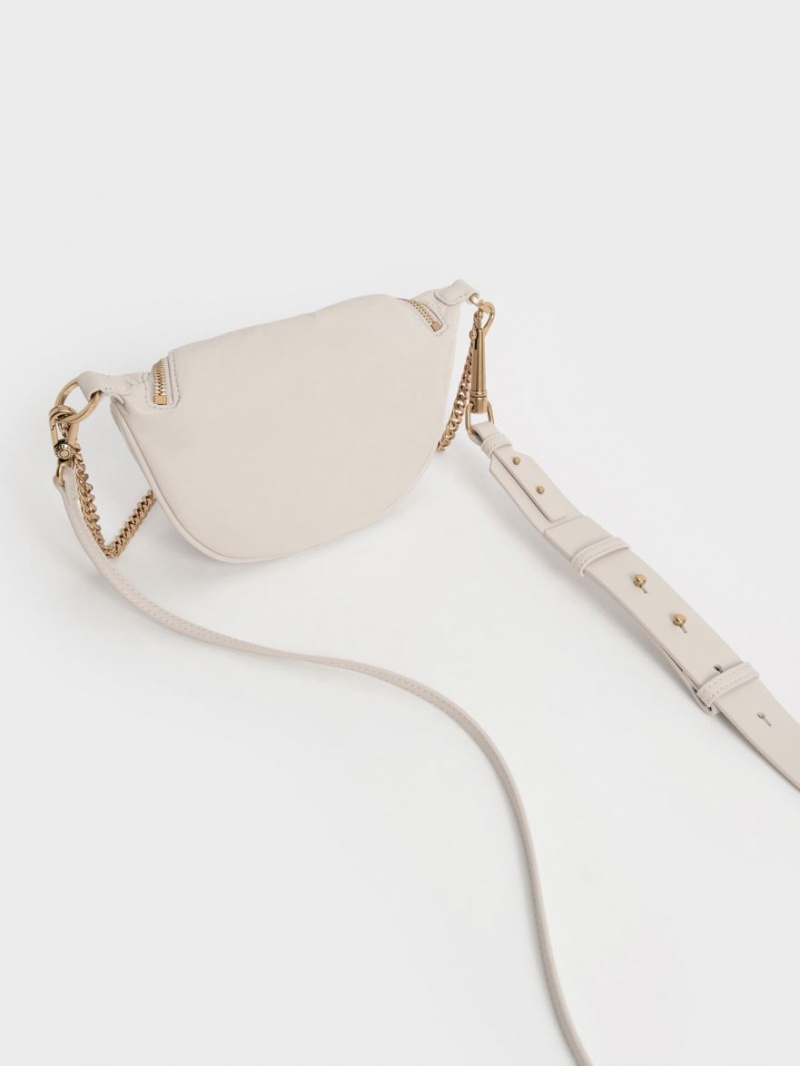 Charles & Keith Philomena Wrinkled-Effect Half-Moon Crossbody Taschen Weiß | 948DTWLPN