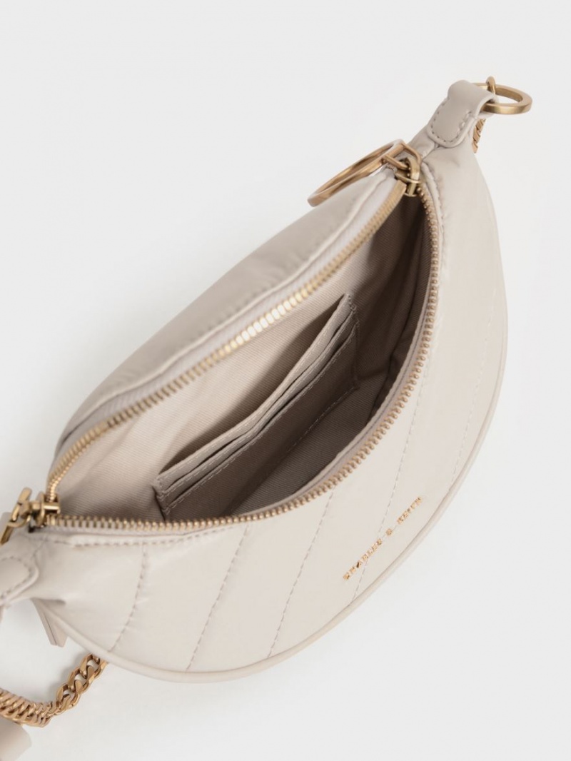 Charles & Keith Philomena Wrinkled-Effect Half-Moon Crossbody Taschen Weiß | 948DTWLPN