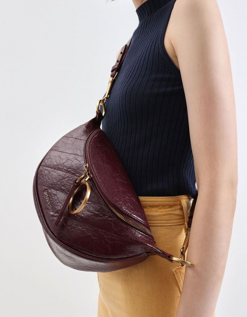 Charles & Keith Philomena Wrinkled Effect Semi-Circle Crossbody Taschen Bordeaux | 214FQYJXE