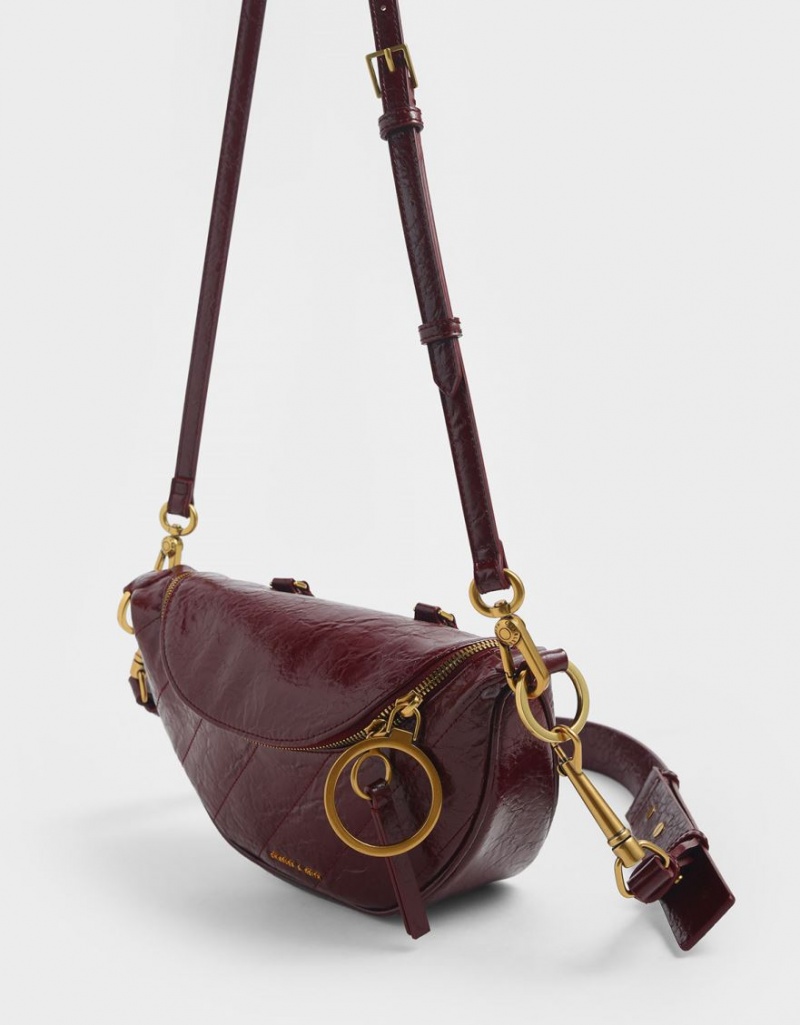 Charles & Keith Philomena Wrinkled Effect Semi-Circle Crossbody Taschen Bordeaux | 214FQYJXE