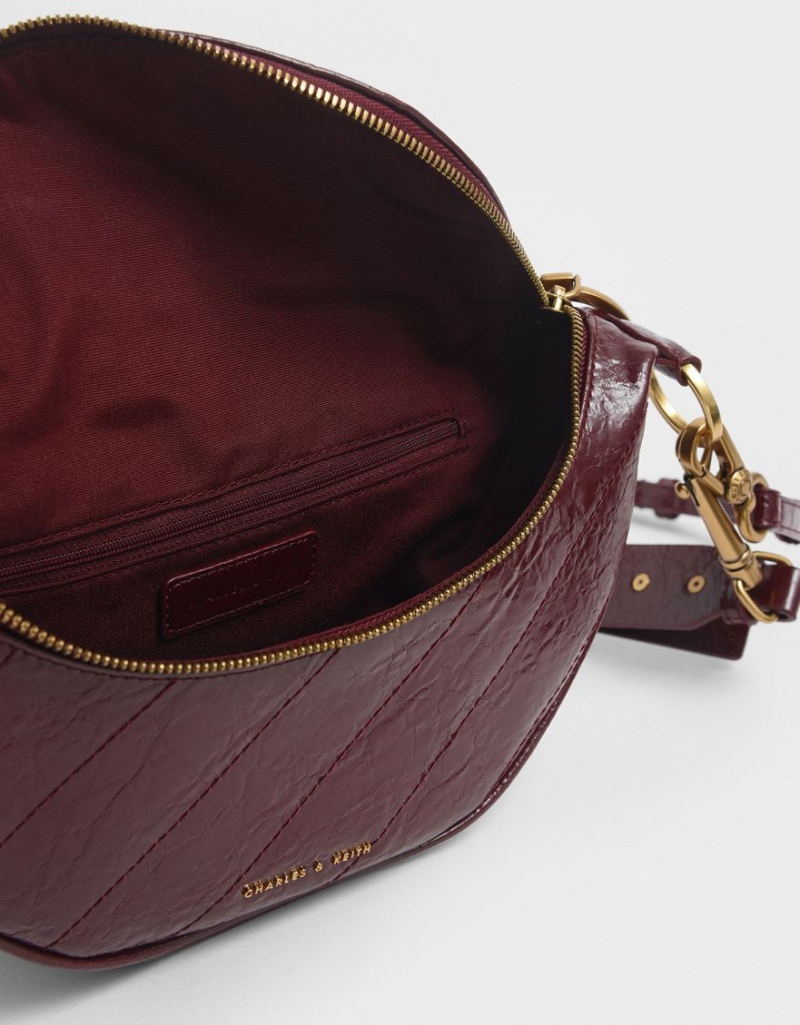 Charles & Keith Philomena Wrinkled Effect Semi-Circle Crossbody Taschen Bordeaux | 214FQYJXE