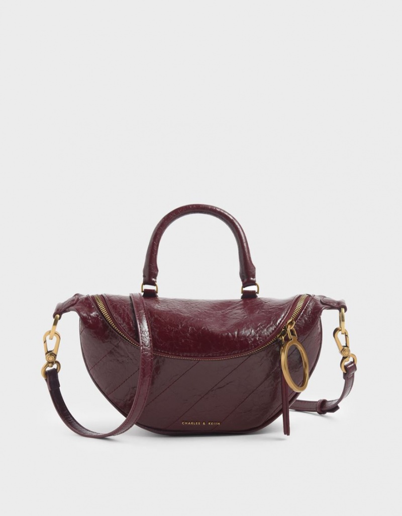 Charles & Keith Philomena Wrinkled Effect Semi-Circle Crossbody Taschen Bordeaux | 214FQYJXE