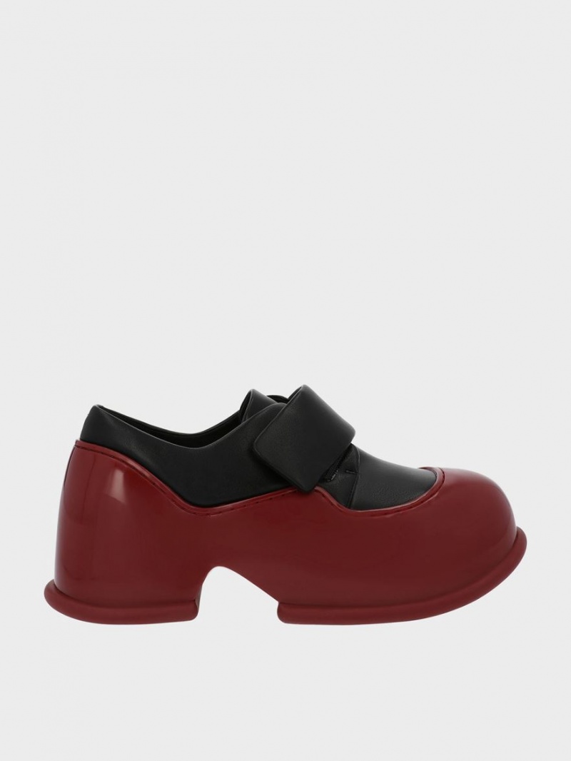 Charles & Keith Pixie Lack Two-Tone Plattform Halbschuhe Rot | 730BOVKXL