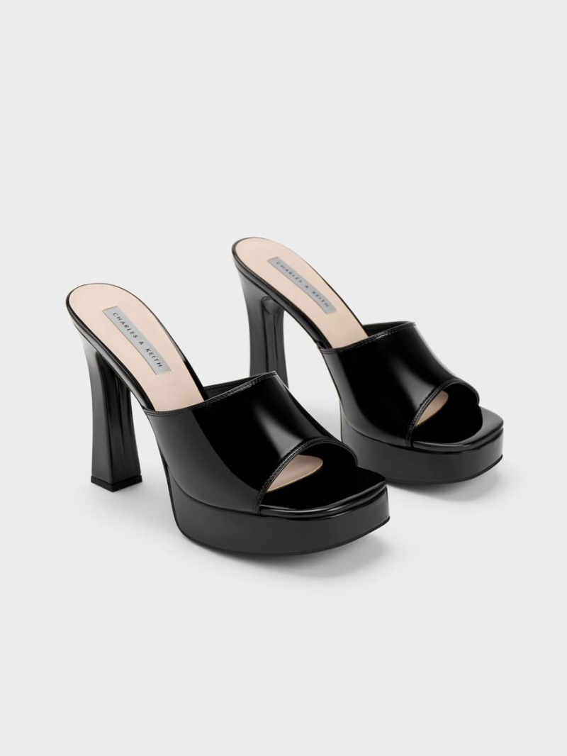 Charles & Keith Plattform Block Heel Mules Schwarz | 247ODGMSA