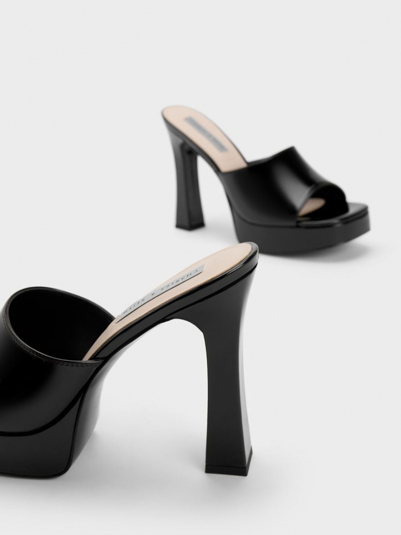 Charles & Keith Plattform Block Heel Mules Schwarz | 247ODGMSA