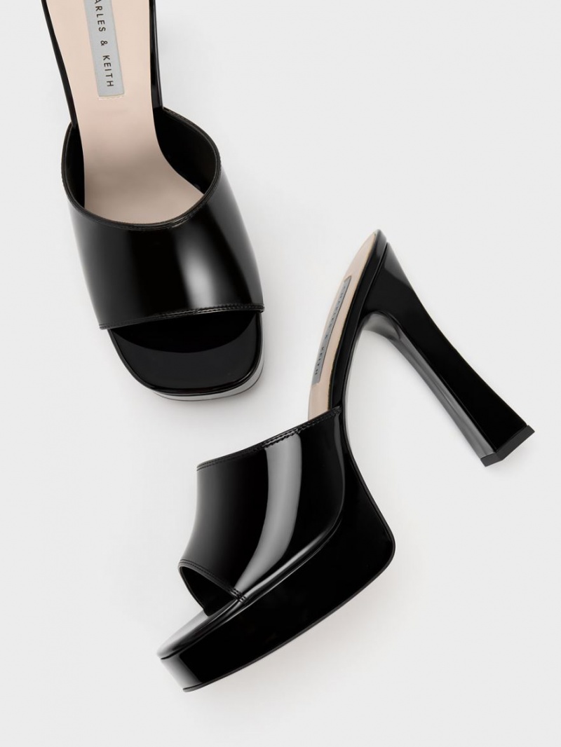 Charles & Keith Plattform Block Heel Mules Schwarz | 247ODGMSA