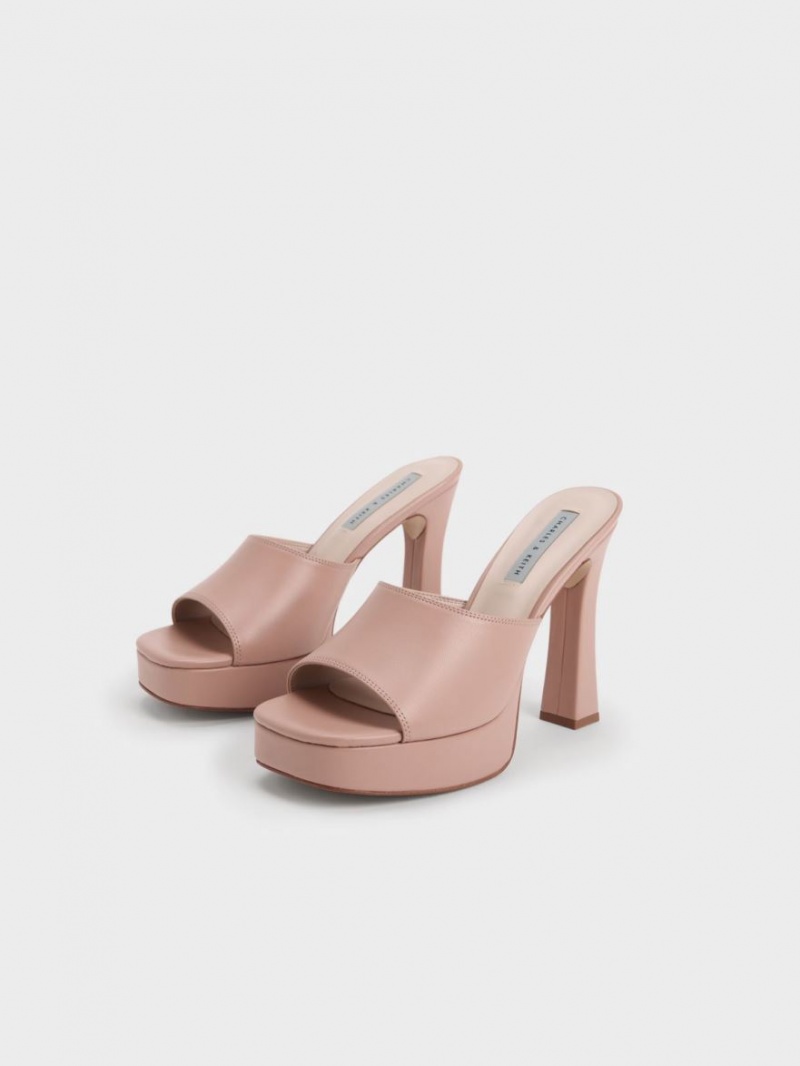 Charles & Keith Plattform Block Heel Mules Beige | 170EYTNVP