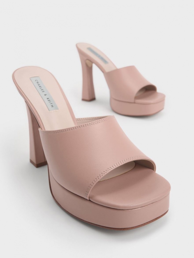 Charles & Keith Plattform Block Heel Mules Beige | 170EYTNVP