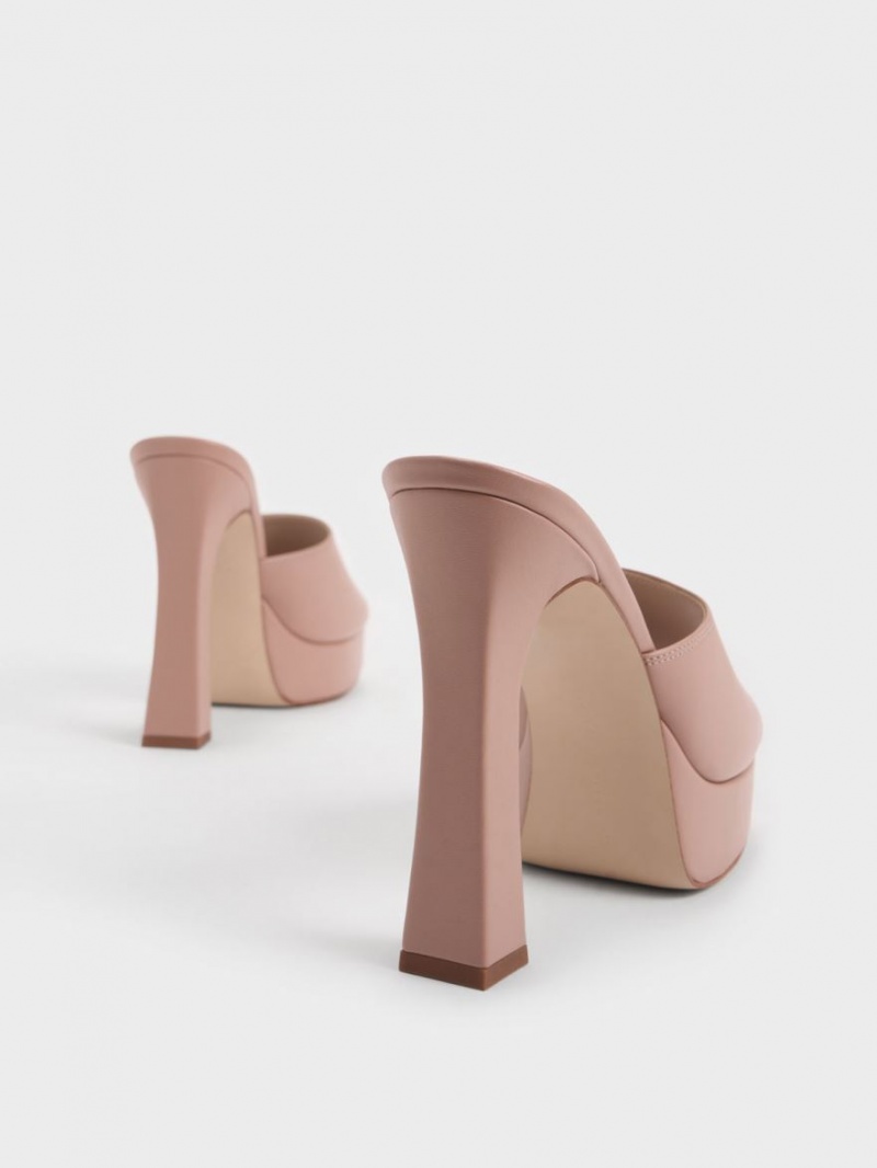 Charles & Keith Plattform Block Heel Mules Beige | 170EYTNVP