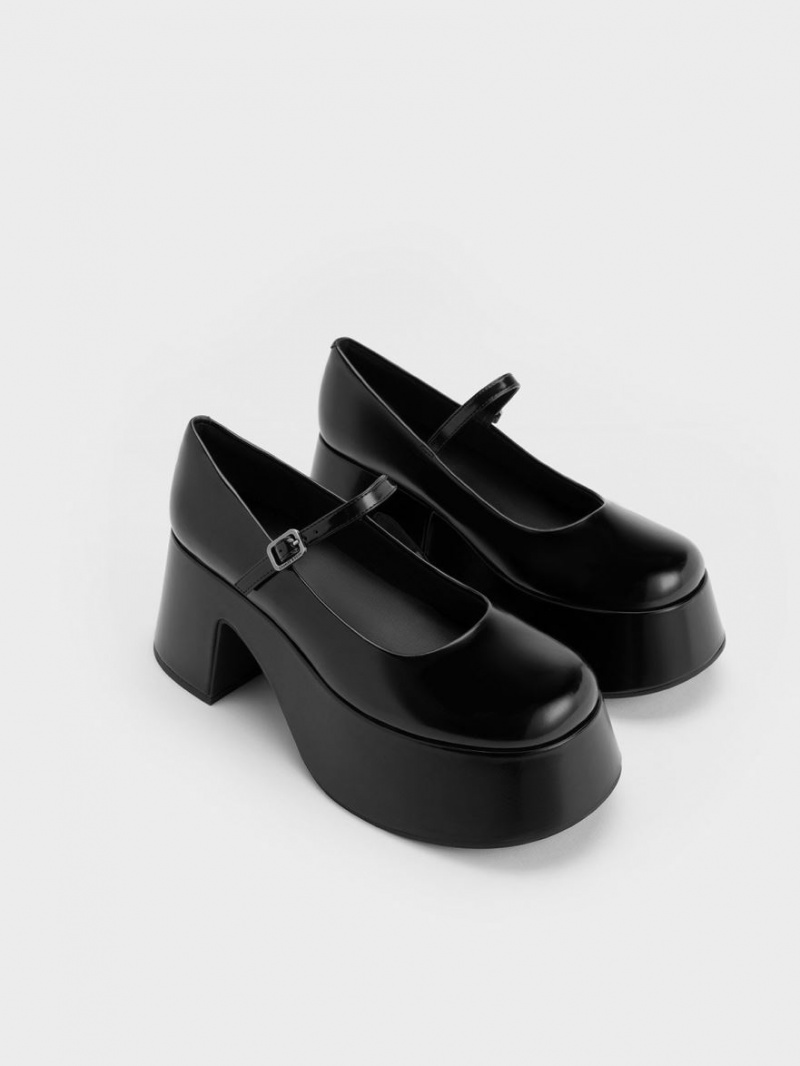 Charles & Keith Plattform Mary Jane Schuhe Schwarz | 140KGOTDN