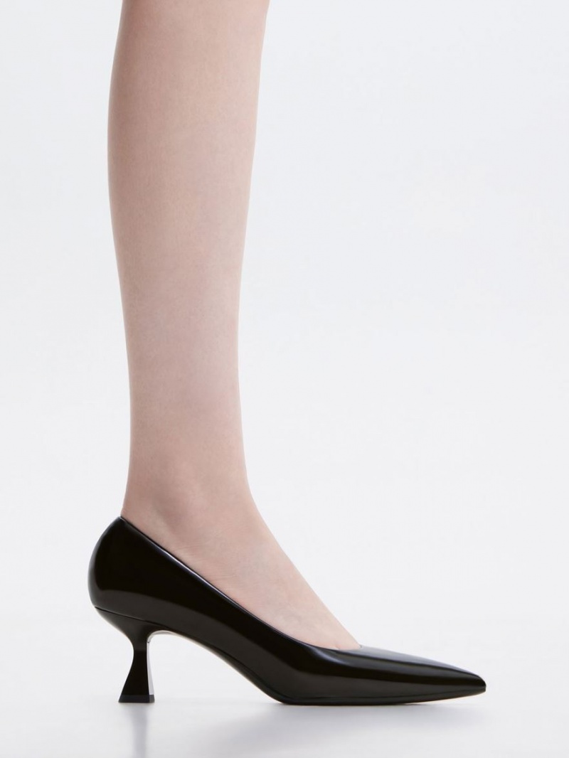 Charles & Keith Pointed-Kappe Flare Heel Pumps Schwarz | 459HGQUEI