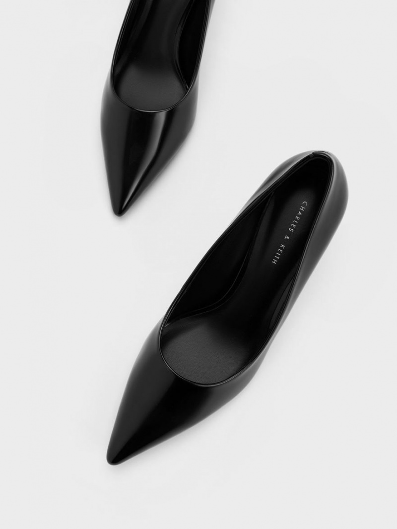 Charles & Keith Pointed-Kappe Flare Heel Pumps Schwarz | 459HGQUEI