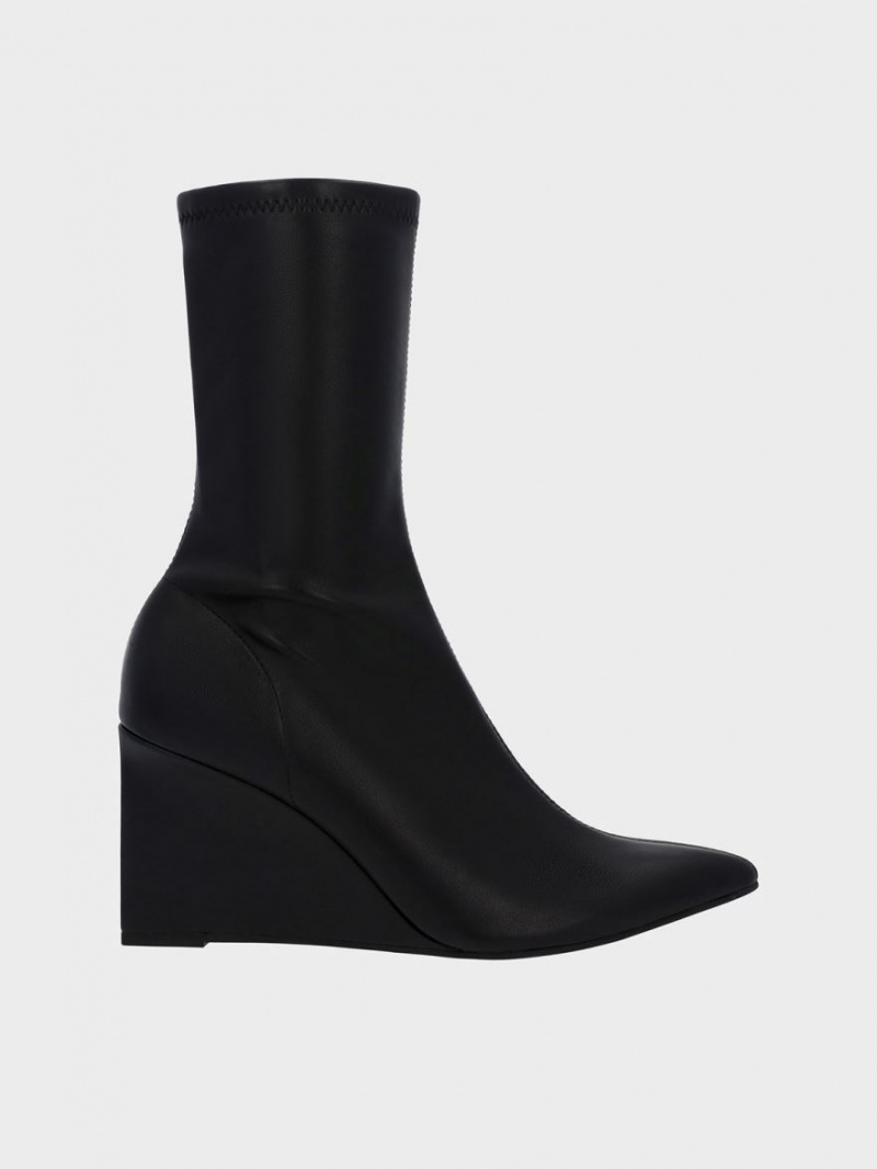 Charles & Keith Pointed-Kappe Wedge Stiefeletten Schwarz | 236VELZAI