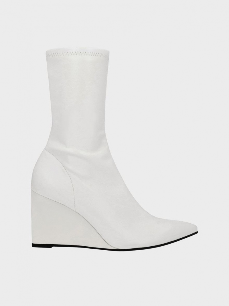 Charles & Keith Pointed-Kappe Wedge Stiefeletten Weiß | 576GJBLDW