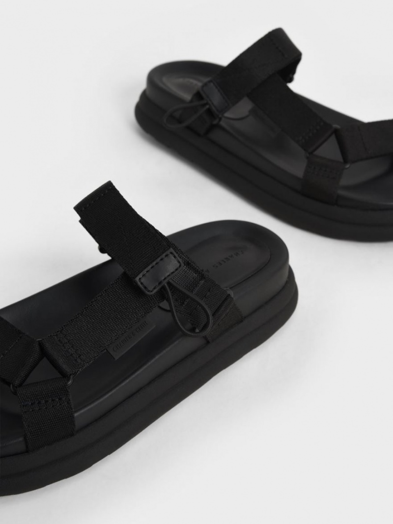 Charles & Keith Polyester Klettverschluss Riemen Sports Plateausandalen Schwarz | 092XWNHAP