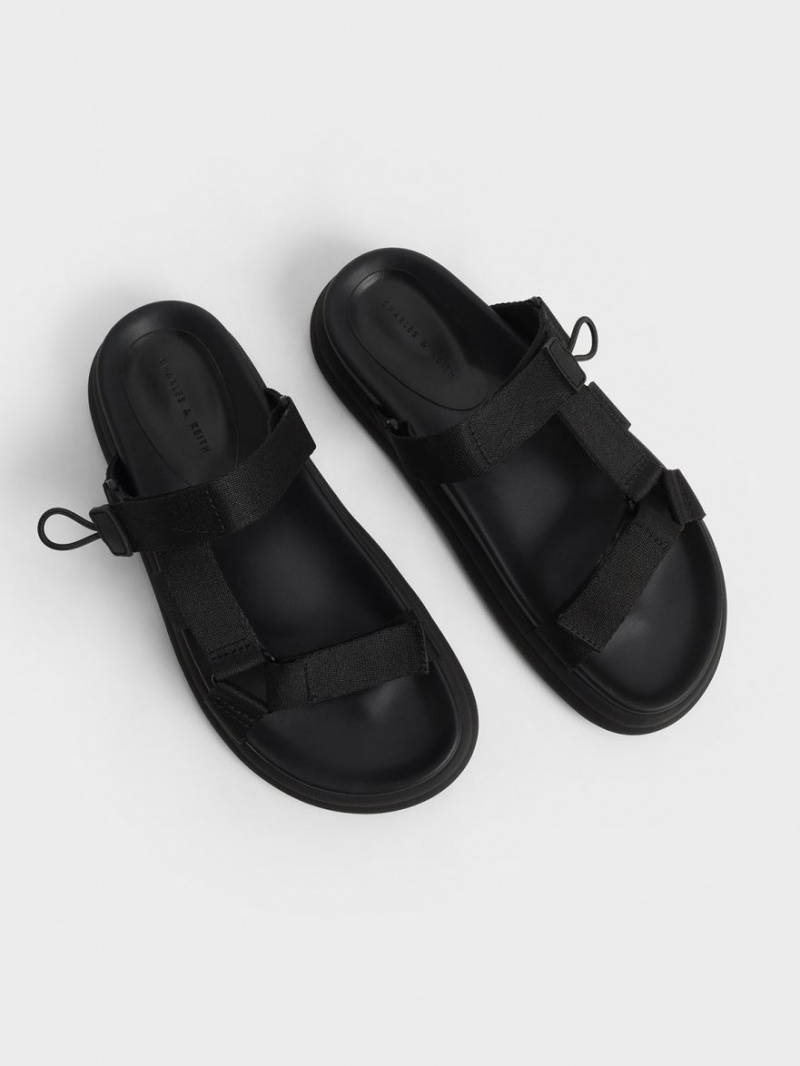 Charles & Keith Polyester Klettverschluss Riemen Sports Plateausandalen Schwarz | 092XWNHAP