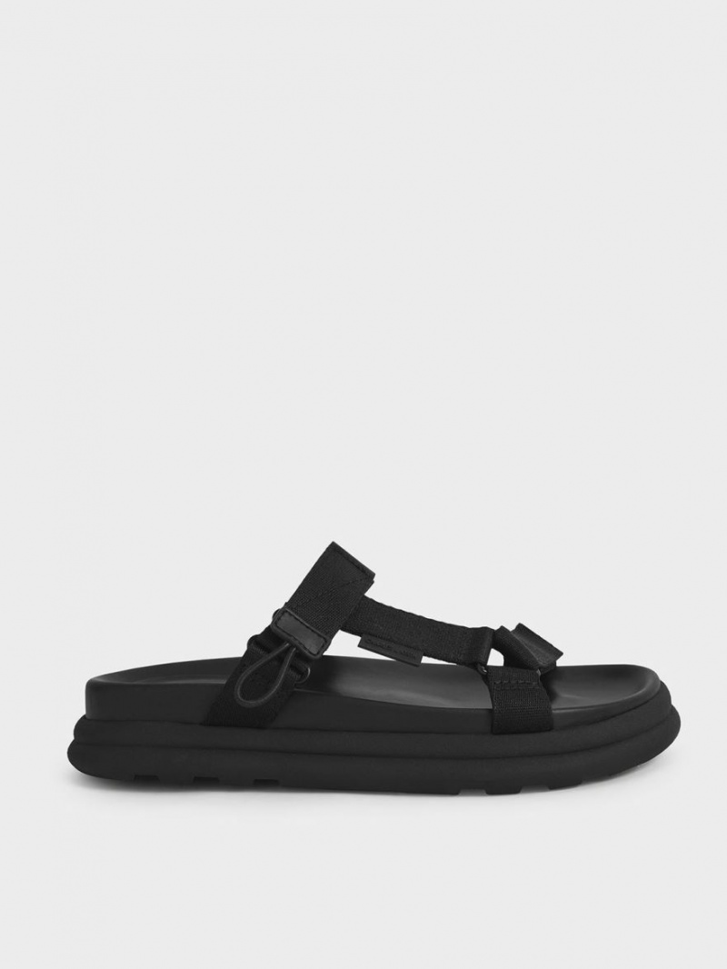 Charles & Keith Polyester Klettverschluss Riemen Sports Plateausandalen Schwarz | 092XWNHAP