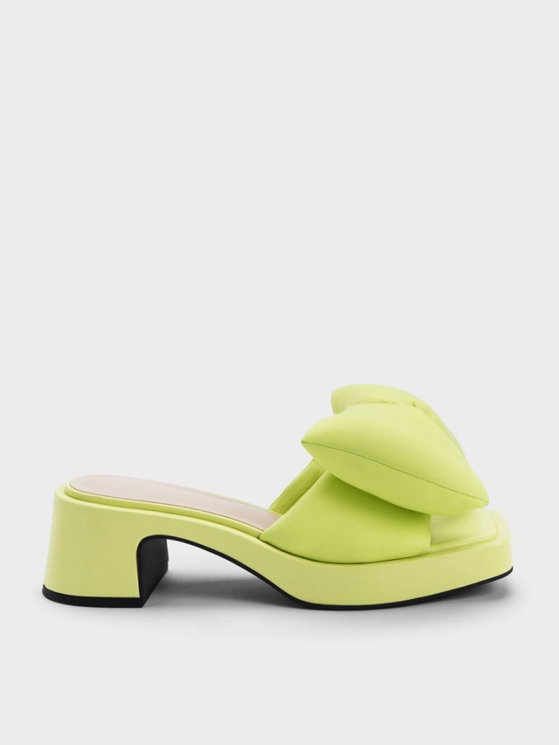 Charles & Keith Puffy Bow Absatz Mules Hellgrün | 824ZFTGCP