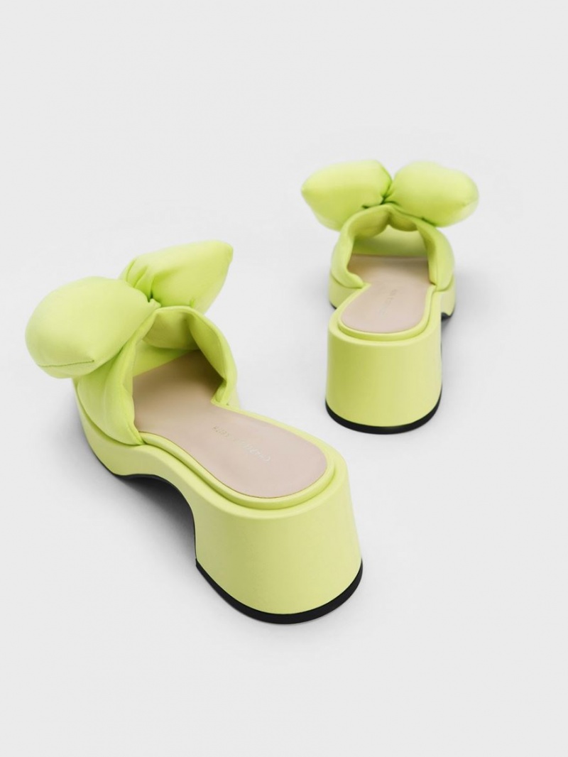 Charles & Keith Puffy Bow Absatz Mules Hellgrün | 824ZFTGCP