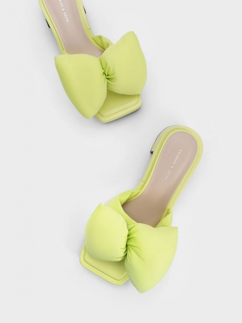 Charles & Keith Puffy Bow Absatz Mules Hellgrün | 824ZFTGCP