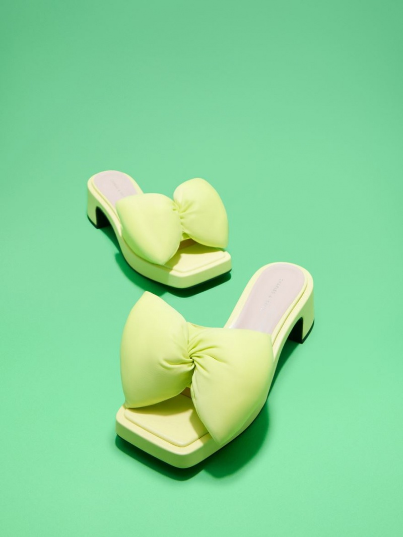 Charles & Keith Puffy Bow Absatz Mules Hellgrün | 824ZFTGCP