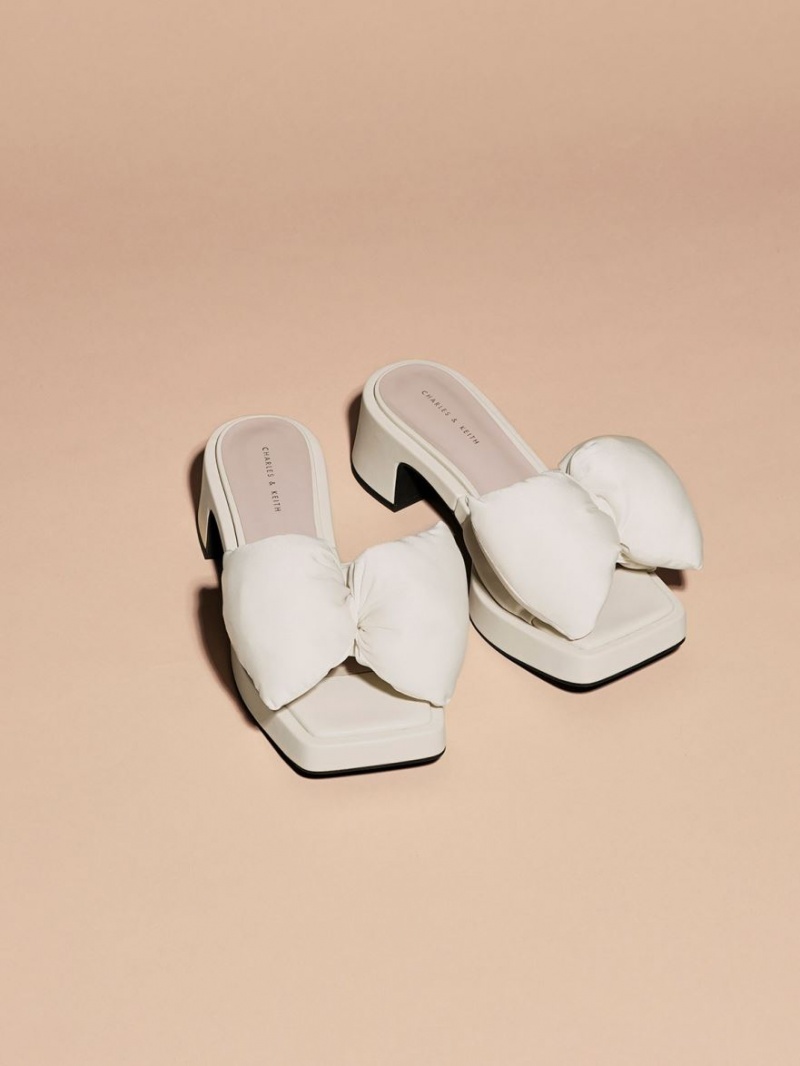 Charles & Keith Puffy Bow Absatz Mules Weiß | 285OHDCBG