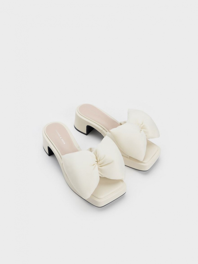 Charles & Keith Puffy Bow Absatz Mules Weiß | 285OHDCBG