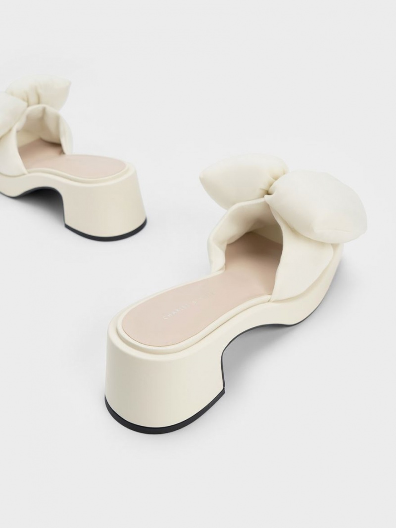 Charles & Keith Puffy Bow Absatz Mules Weiß | 285OHDCBG