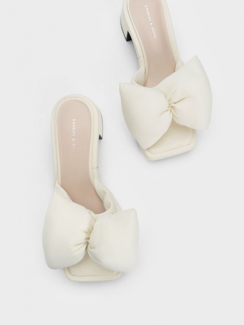 Charles & Keith Puffy Bow Absatz Mules Weiß | 285OHDCBG