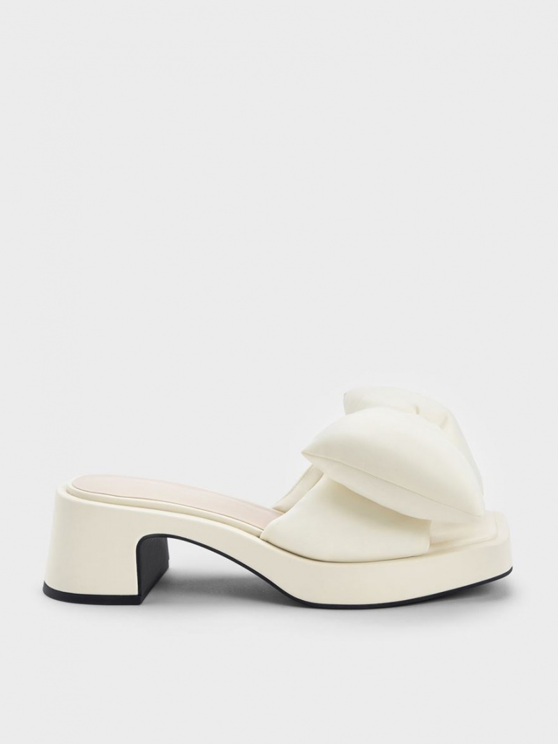 Charles & Keith Puffy Bow Absatz Mules Weiß | 285OHDCBG