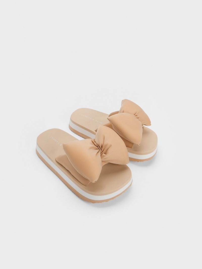 Charles & Keith Puffy Bow Pantoletten Beige | 261JMNDLZ