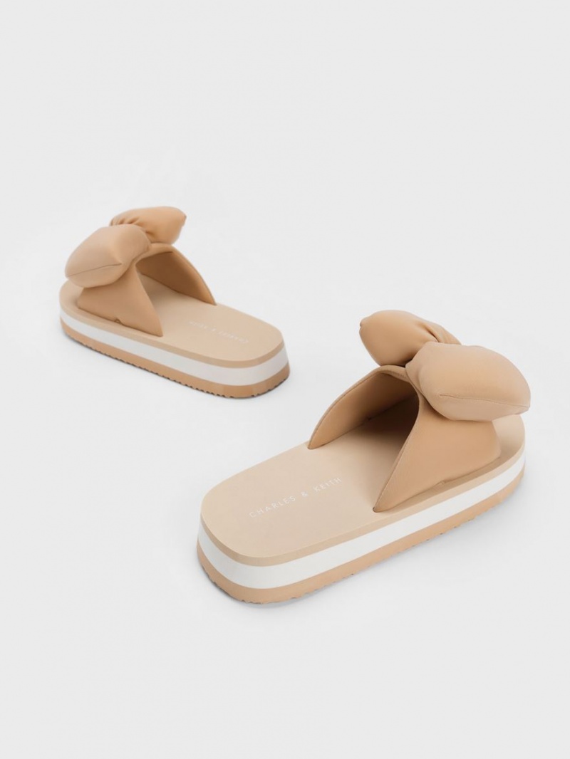 Charles & Keith Puffy Bow Pantoletten Beige | 261JMNDLZ