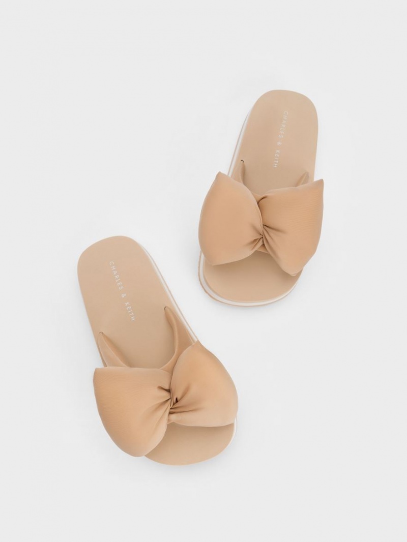 Charles & Keith Puffy Bow Pantoletten Beige | 261JMNDLZ