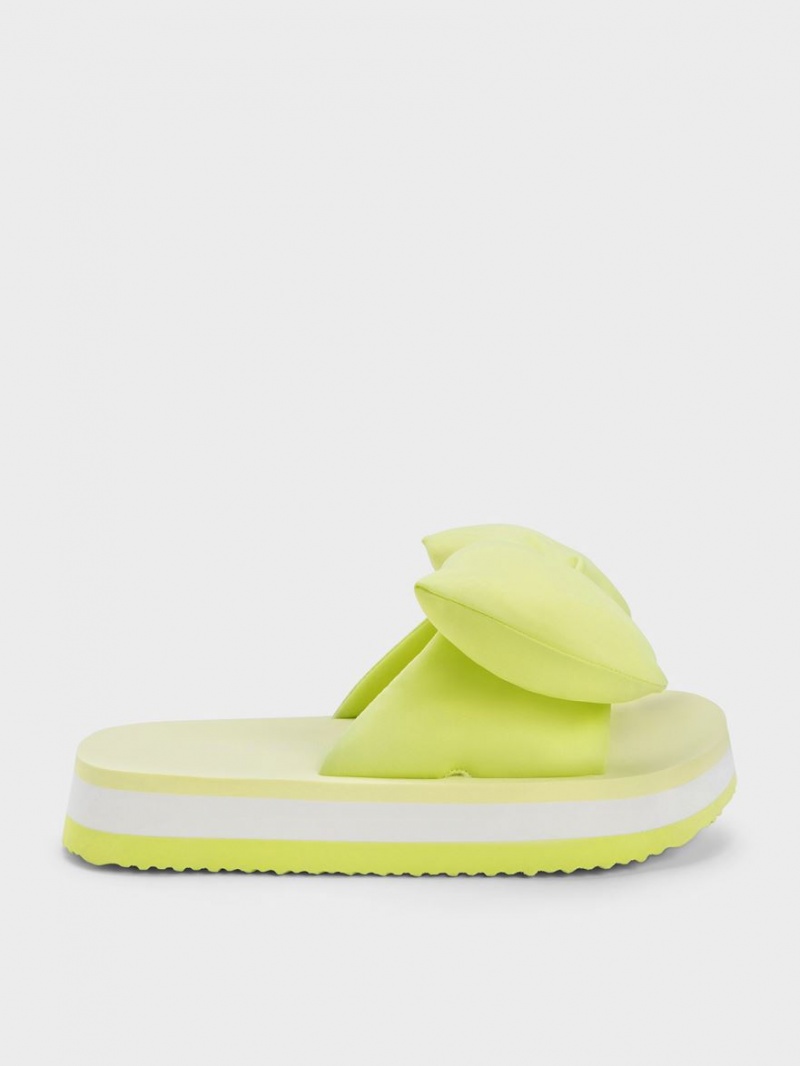 Charles & Keith Puffy Bow Pantoletten Hellgrün | 685PYKQIT