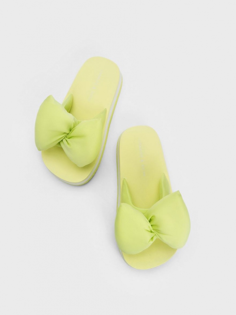 Charles & Keith Puffy Bow Pantoletten Hellgrün | 685PYKQIT