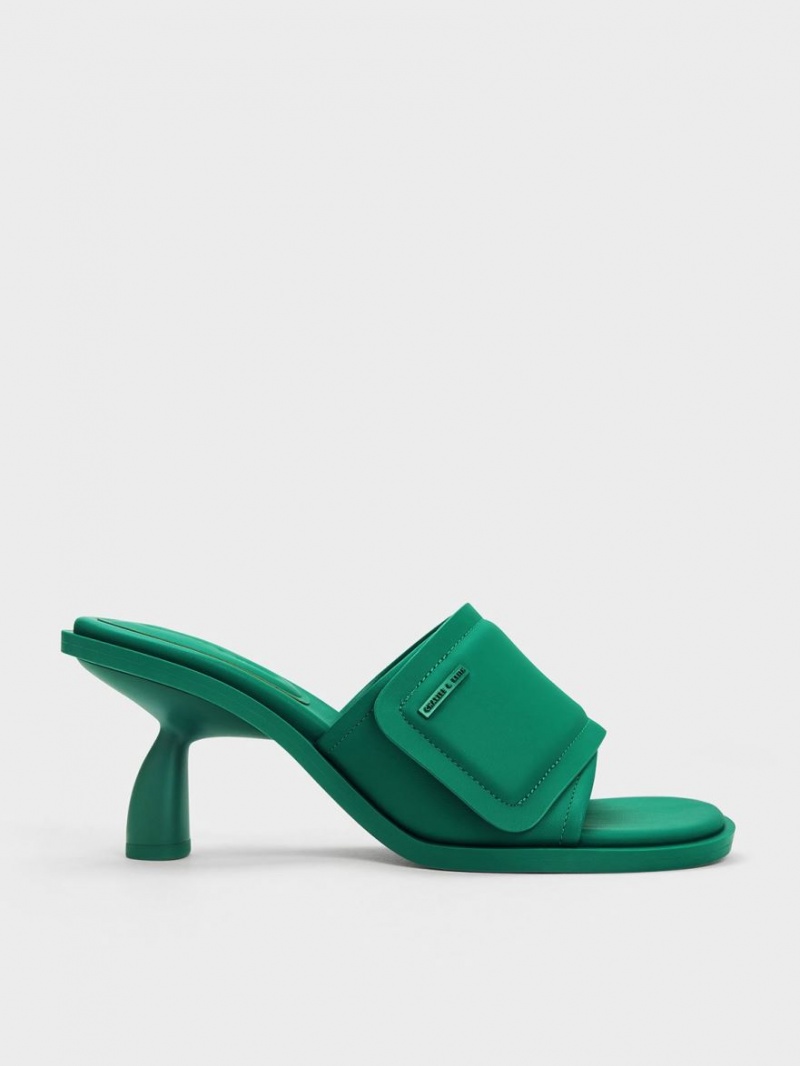 Charles & Keith Puffy Sculptural Heel Mules Grün | 861YPSRLH